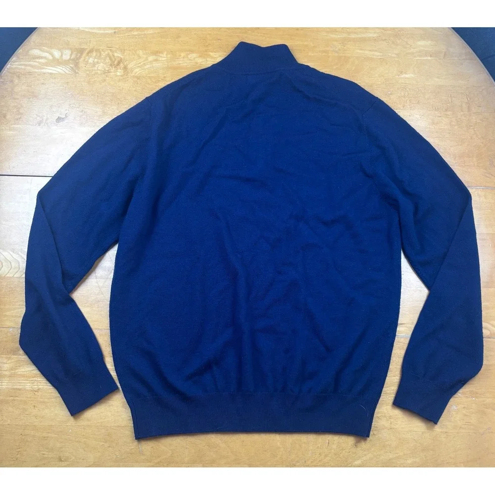 Collars & Co Mens Navy Blue 100% Merino Wool Quarter Zip Sweater Mock Neck